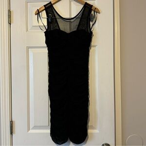 Club Monaco Ruched Silk Mini Dress | Size 4 | Black 0315
